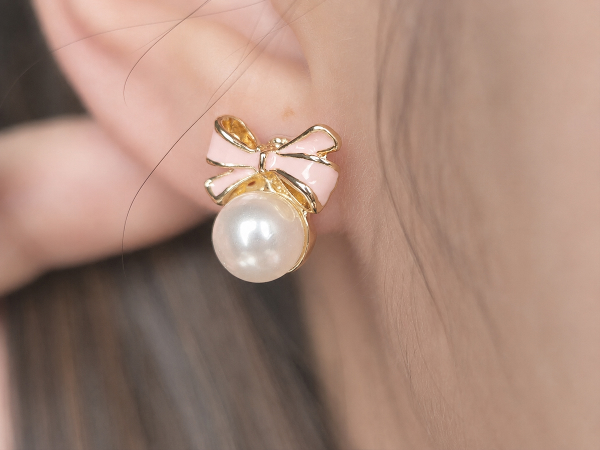 Completed application of the no-piercing adhesive earring